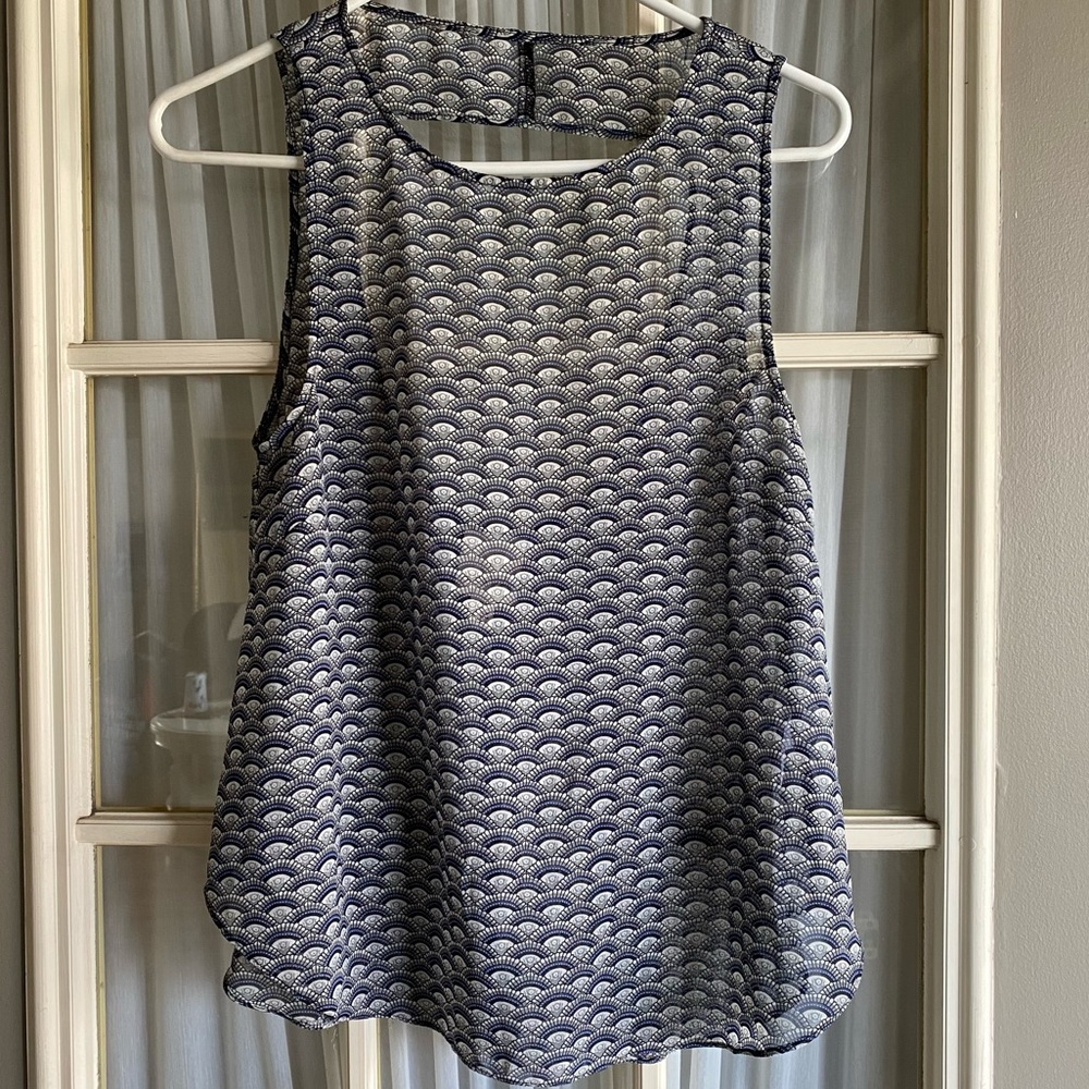Nom de plume blue and gray patterned open back tank top